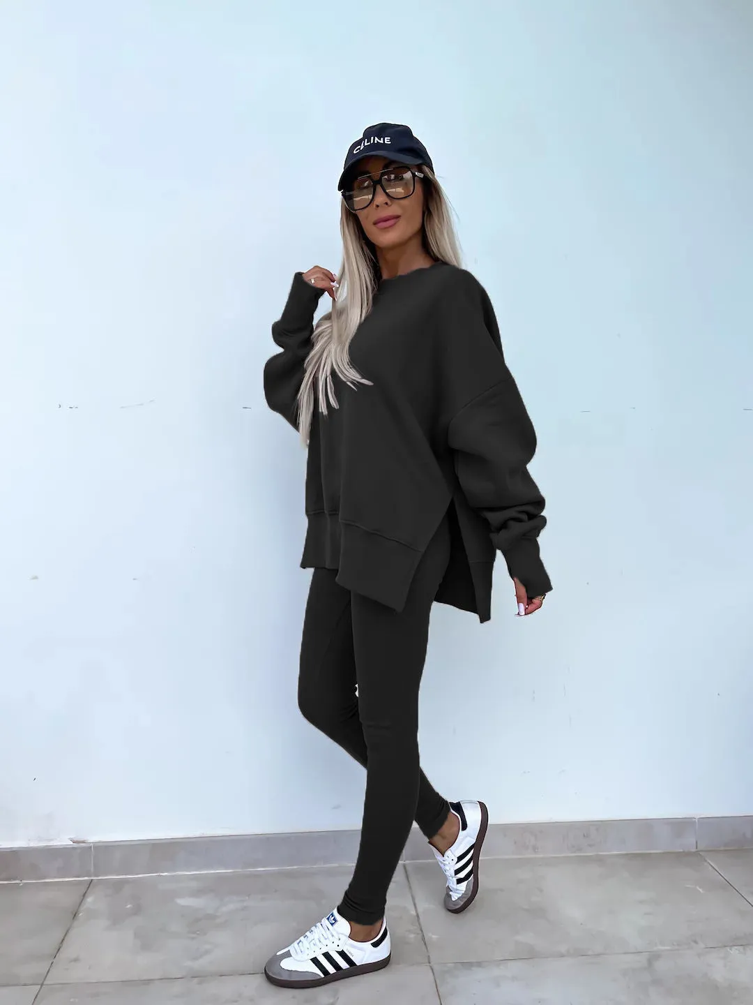 Relaxed Chic Long Sleeve Top and Leggings Two-Piece Set