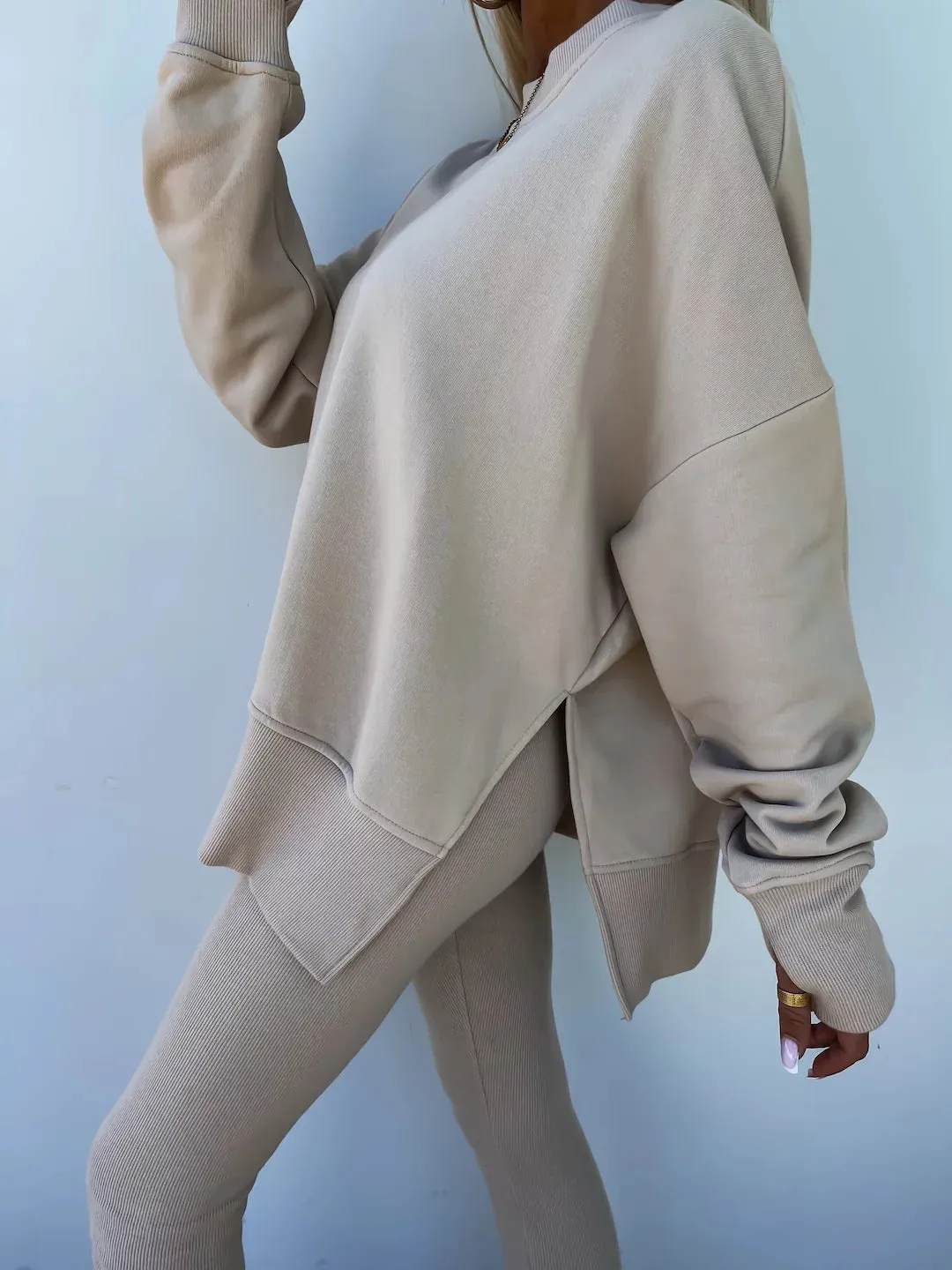 Relaxed Chic Long Sleeve Top and Leggings Two-Piece Set