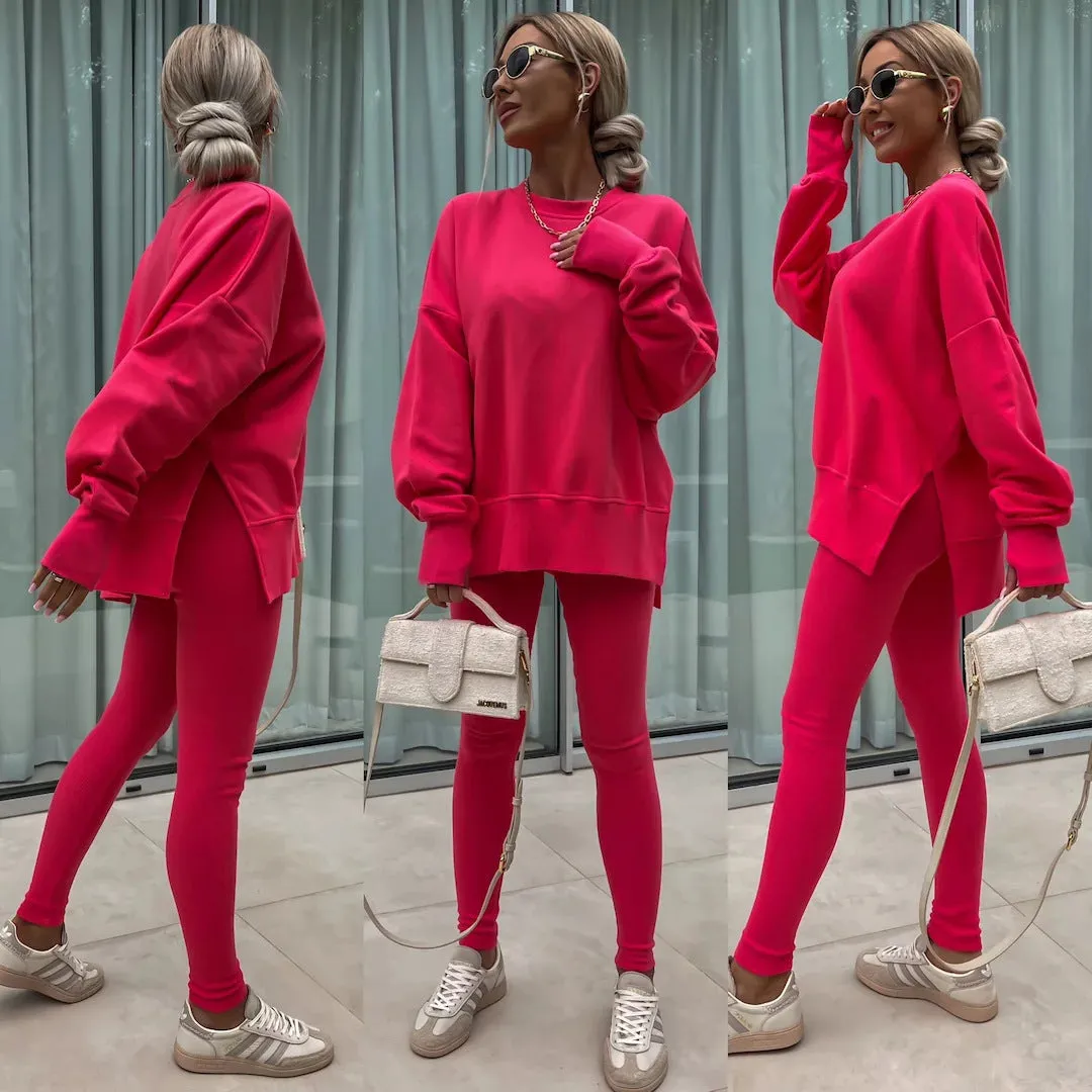 Relaxed Chic Long Sleeve Top and Leggings Two-Piece Set