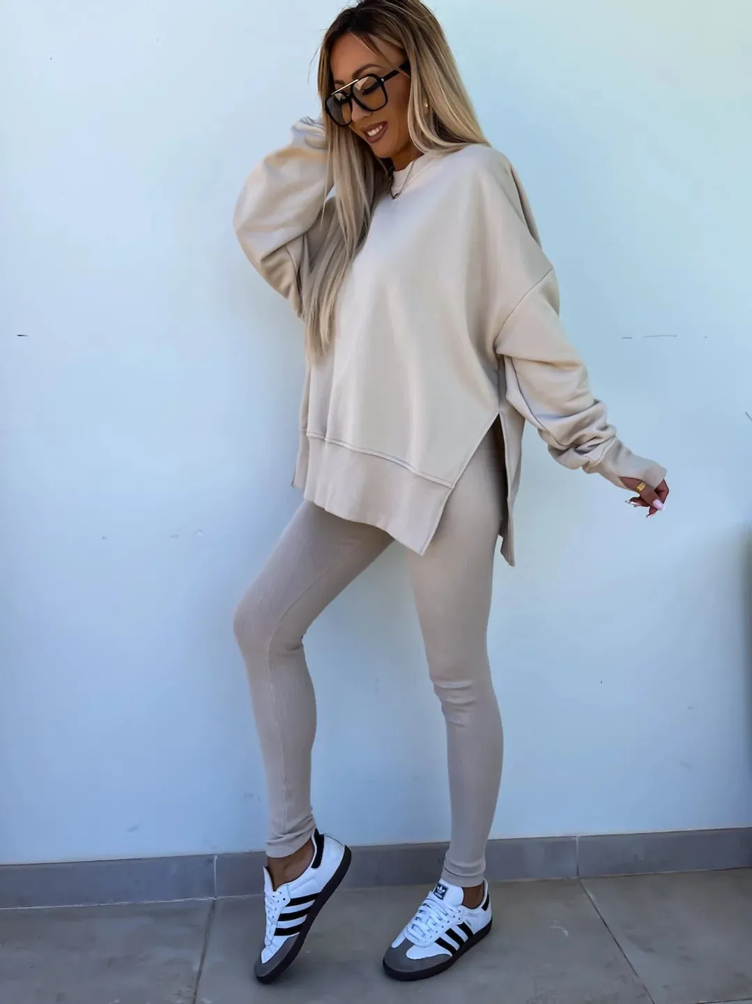 Relaxed Chic Long Sleeve Top and Leggings Two-Piece Set