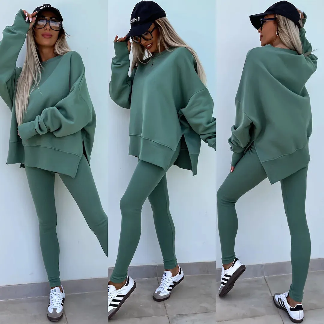 Relaxed Chic Long Sleeve Top and Leggings Two-Piece Set