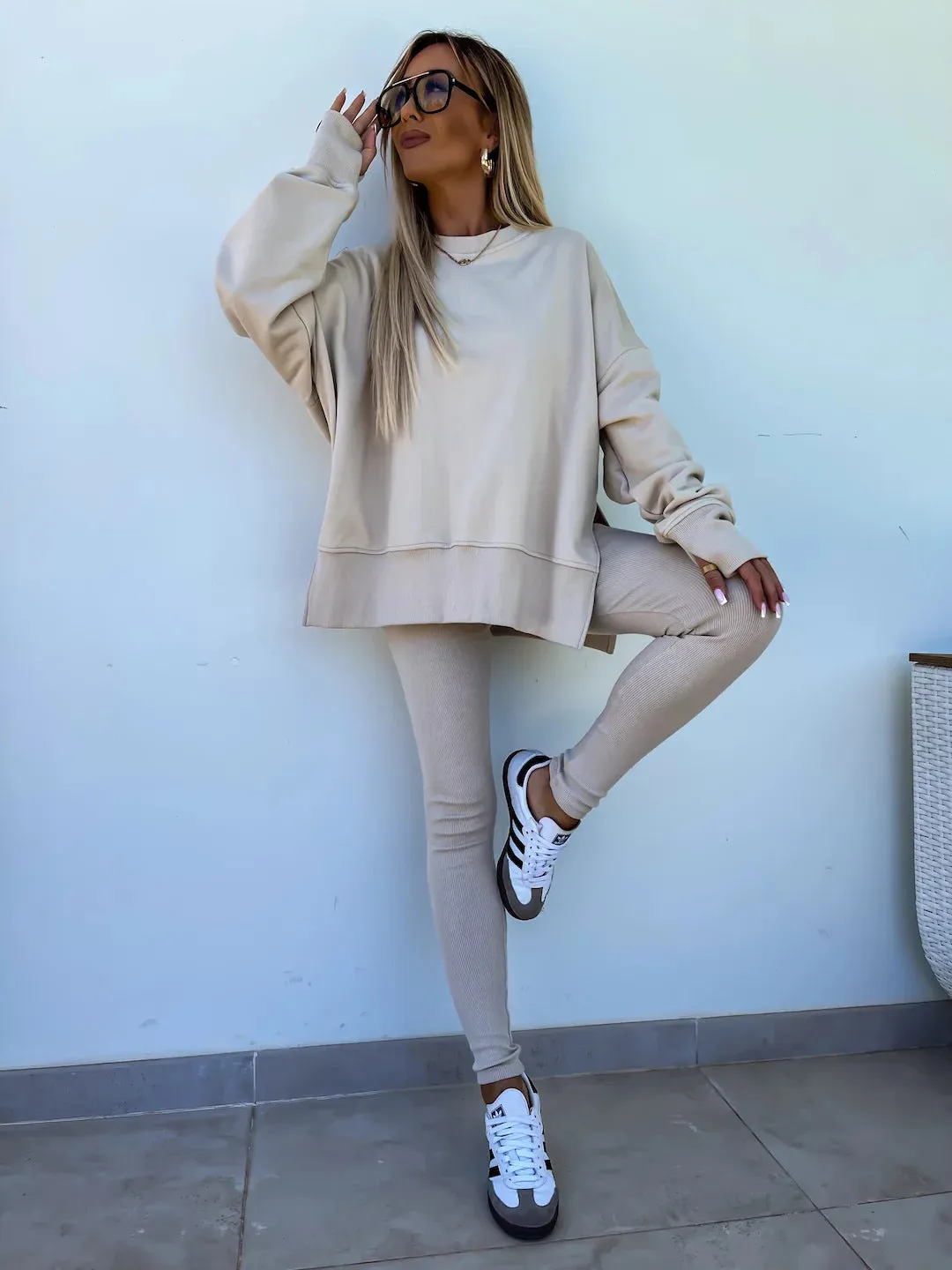 Relaxed Chic Long Sleeve Top and Leggings Two-Piece Set