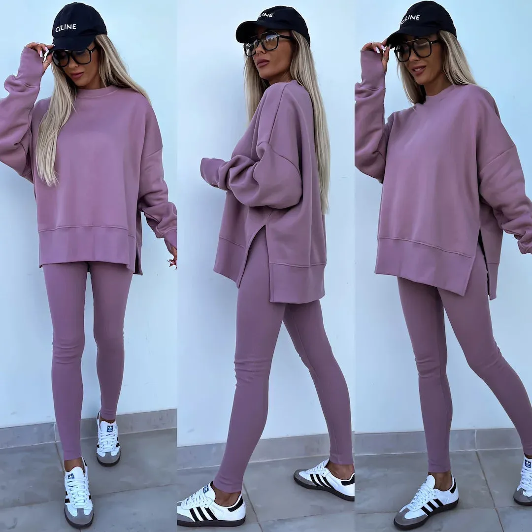 Relaxed Chic Long Sleeve Top and Leggings Two-Piece Set