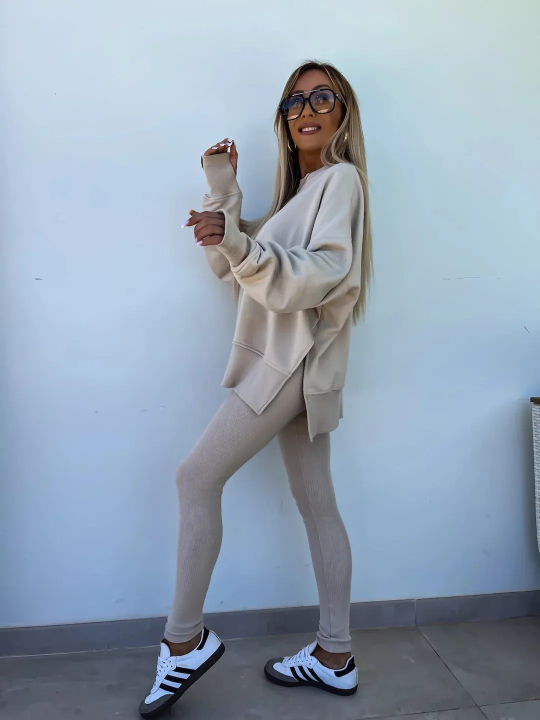 Relaxed Chic Long Sleeve Top and Leggings Two-Piece Set