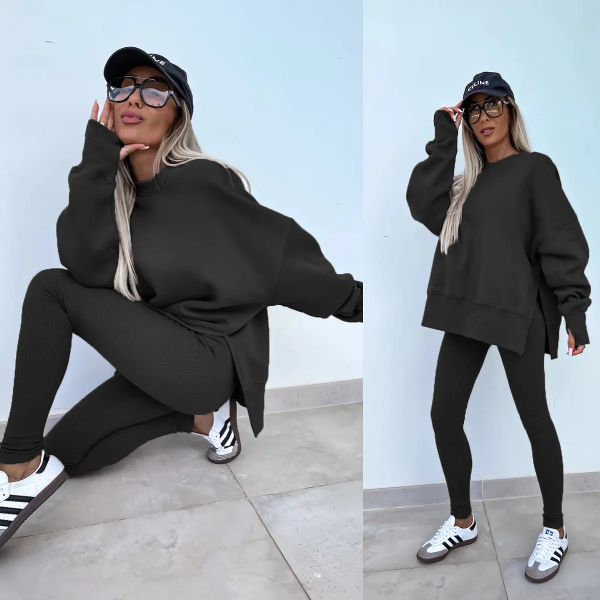 Relaxed Chic Long Sleeve Top and Leggings Two-Piece Set