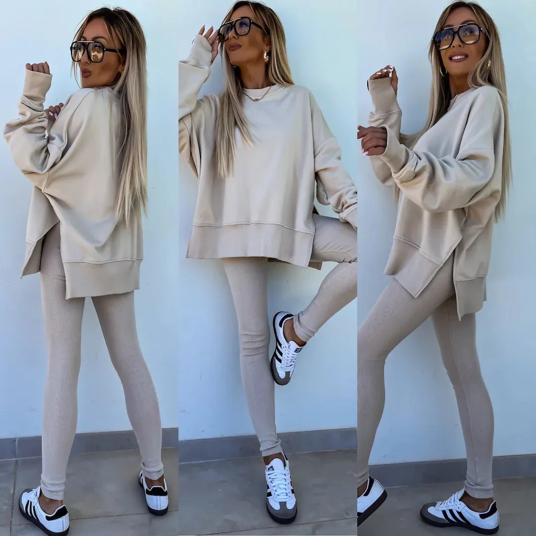 Relaxed Chic Long Sleeve Top and Leggings Two-Piece Set