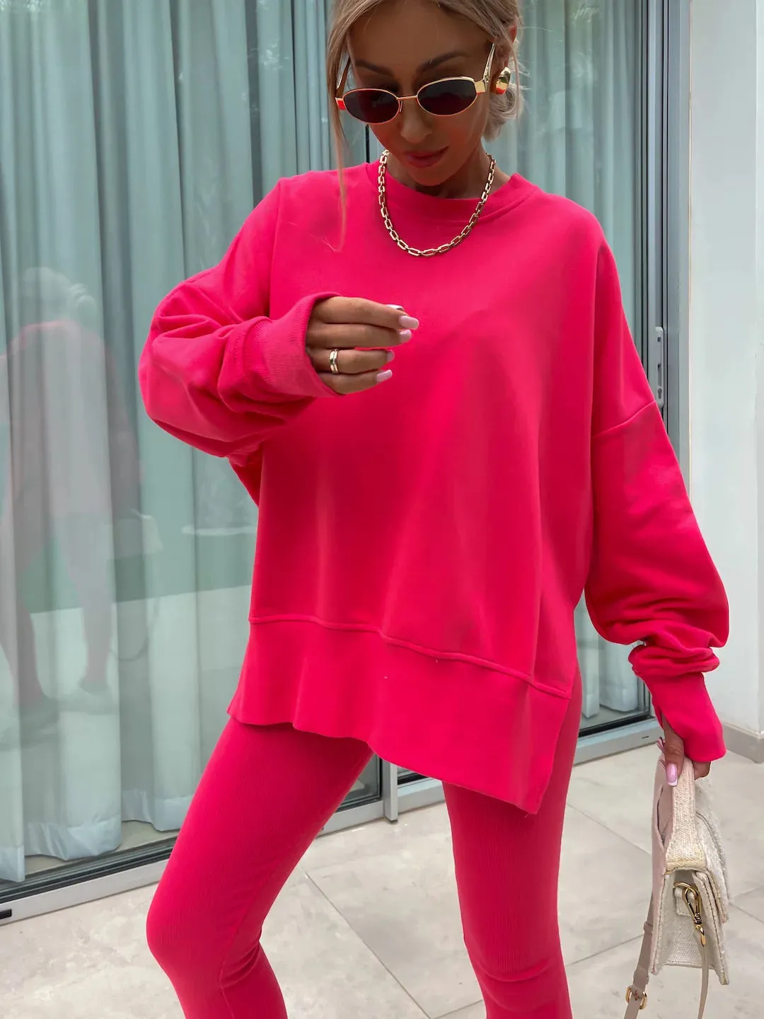 Relaxed Chic Long Sleeve Top and Leggings Two-Piece Set
