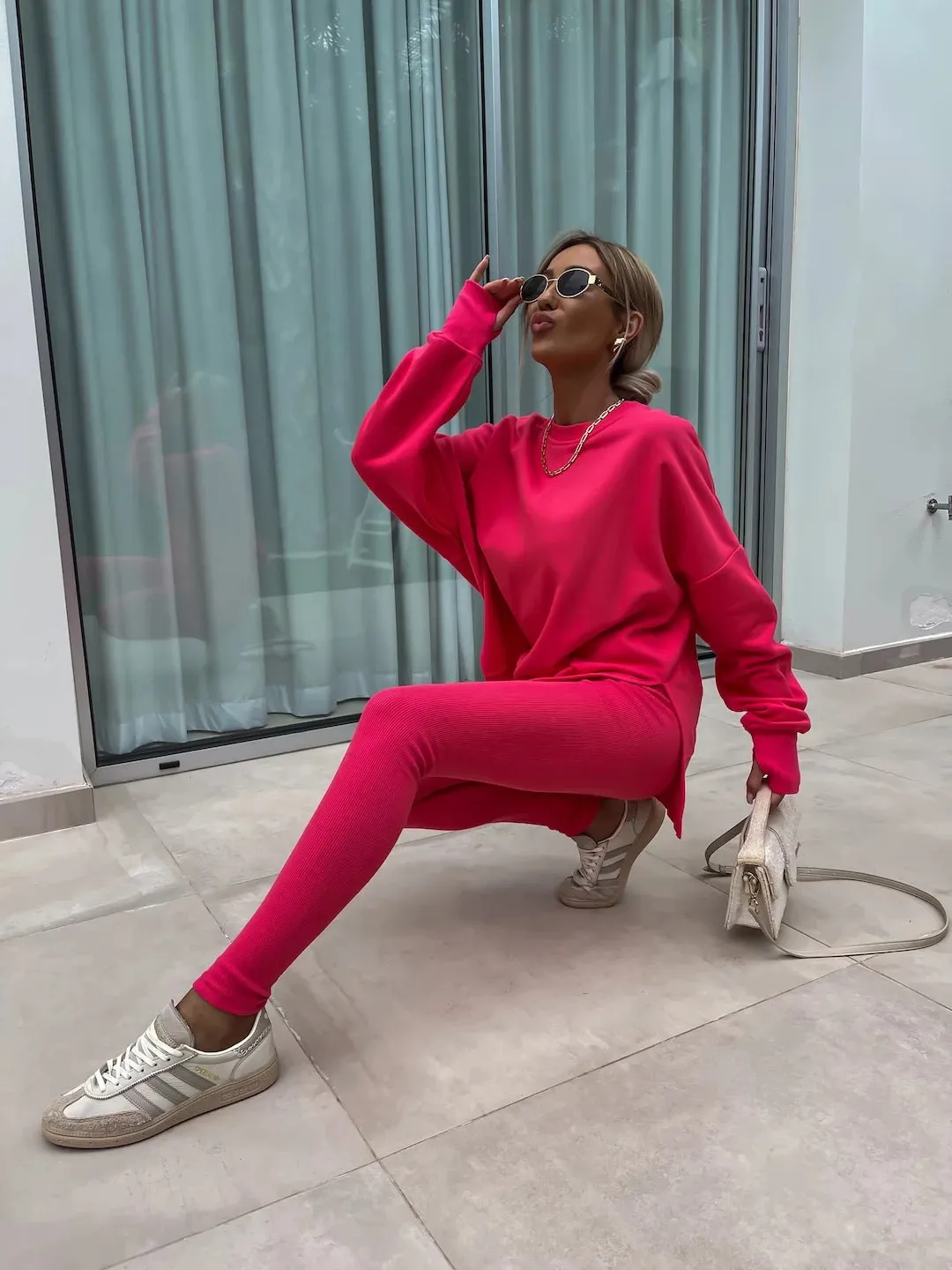 Relaxed Chic Long Sleeve Top and Leggings Two-Piece Set