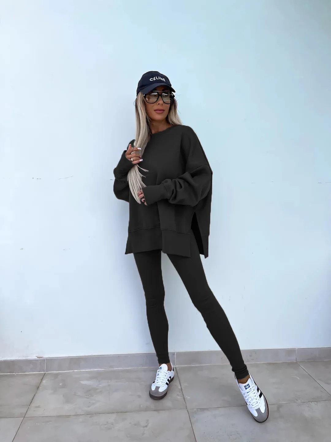 Relaxed Chic Long Sleeve Top and Leggings Two-Piece Set