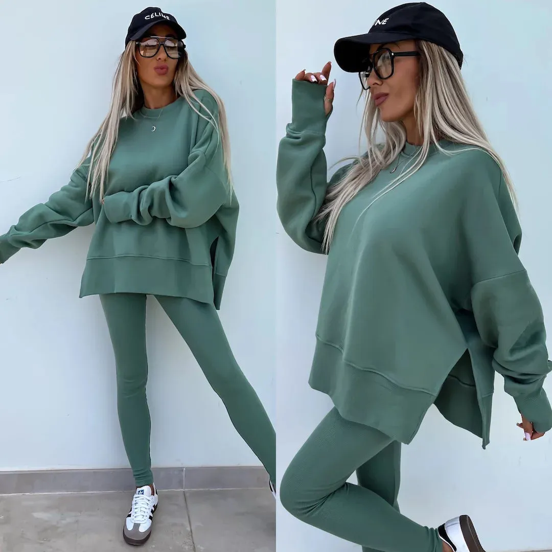 Relaxed Chic Long Sleeve Top and Leggings Two-Piece Set