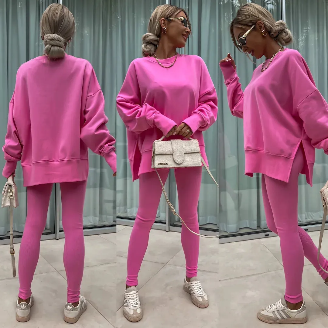 Relaxed Chic Long Sleeve Top and Leggings Two-Piece Set