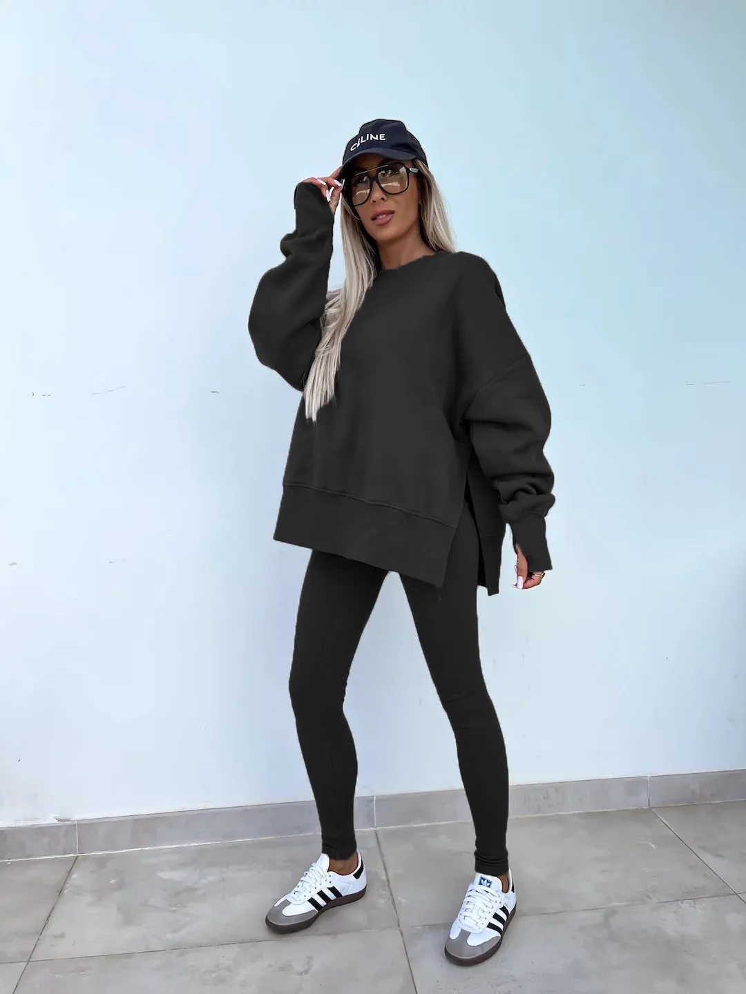 Relaxed Chic Long Sleeve Top and Leggings Two-Piece Set