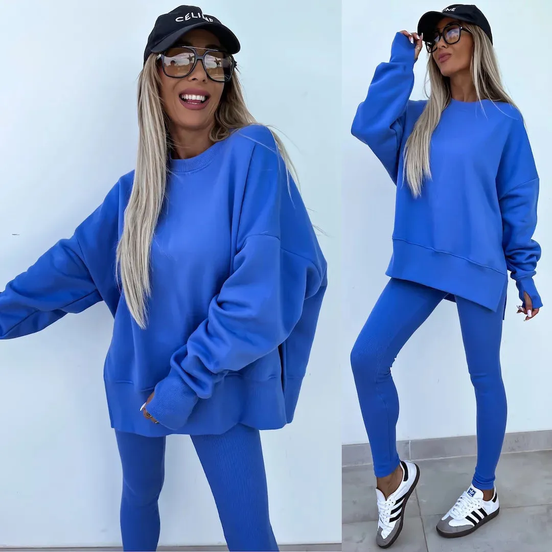 Relaxed Chic Long Sleeve Top and Leggings Two-Piece Set