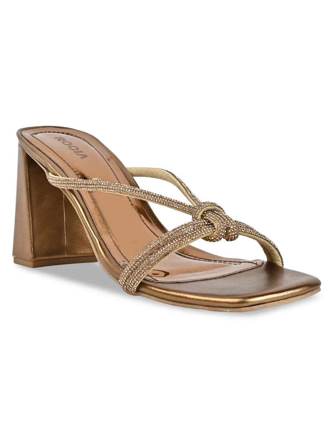 Rocia By Regal Antique Gold Women Diamond Embellished Block Heels