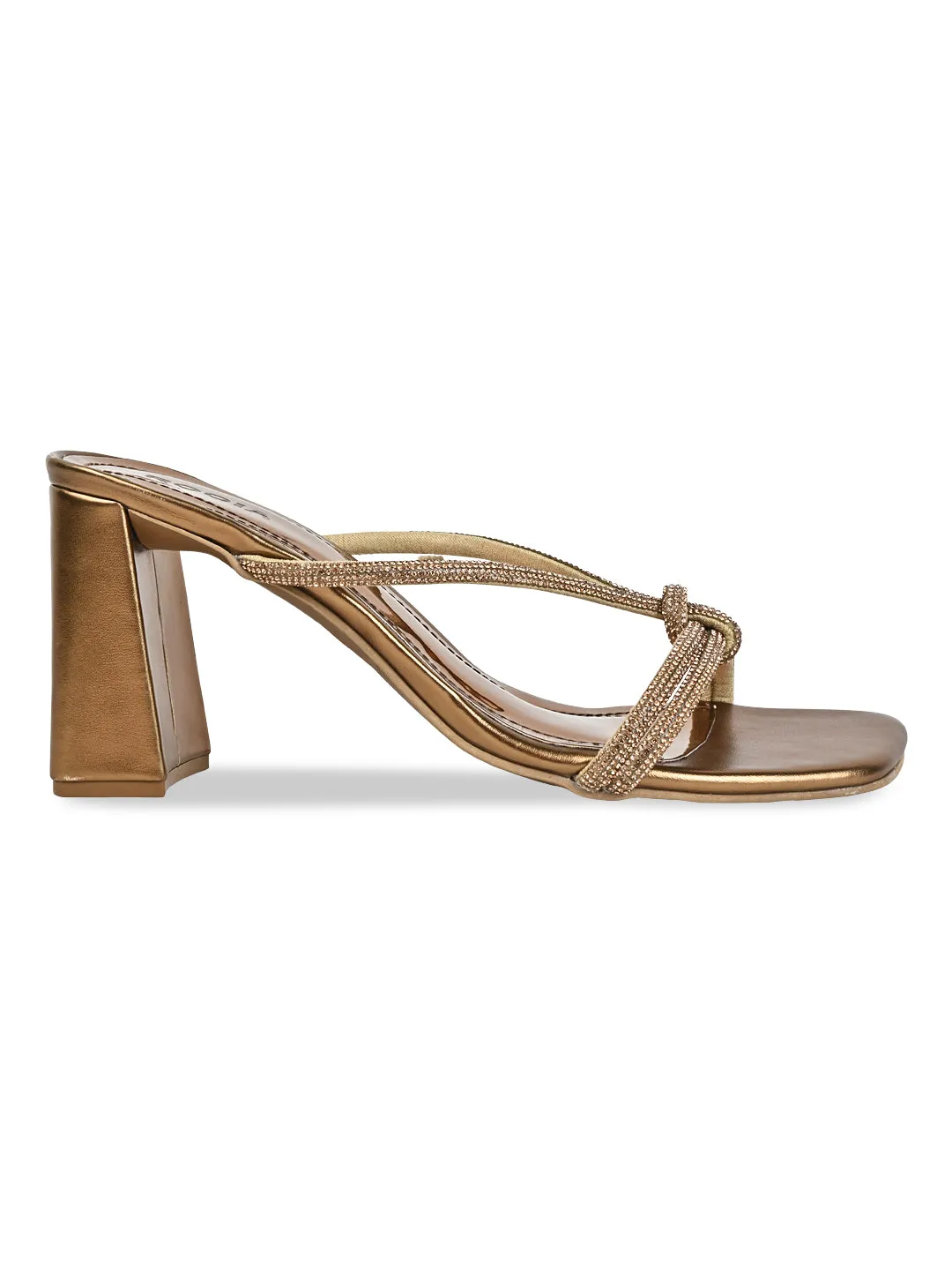 Rocia By Regal Antique Gold Women Diamond Embellished Block Heels
