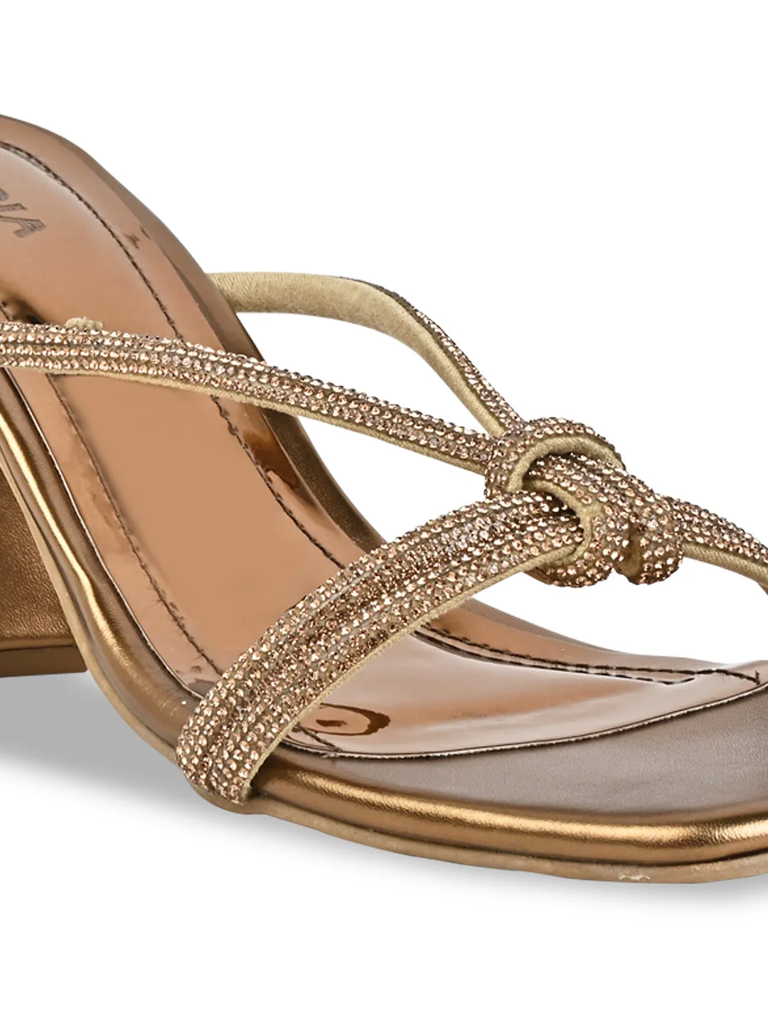 Rocia By Regal Antique Gold Women Diamond Embellished Block Heels