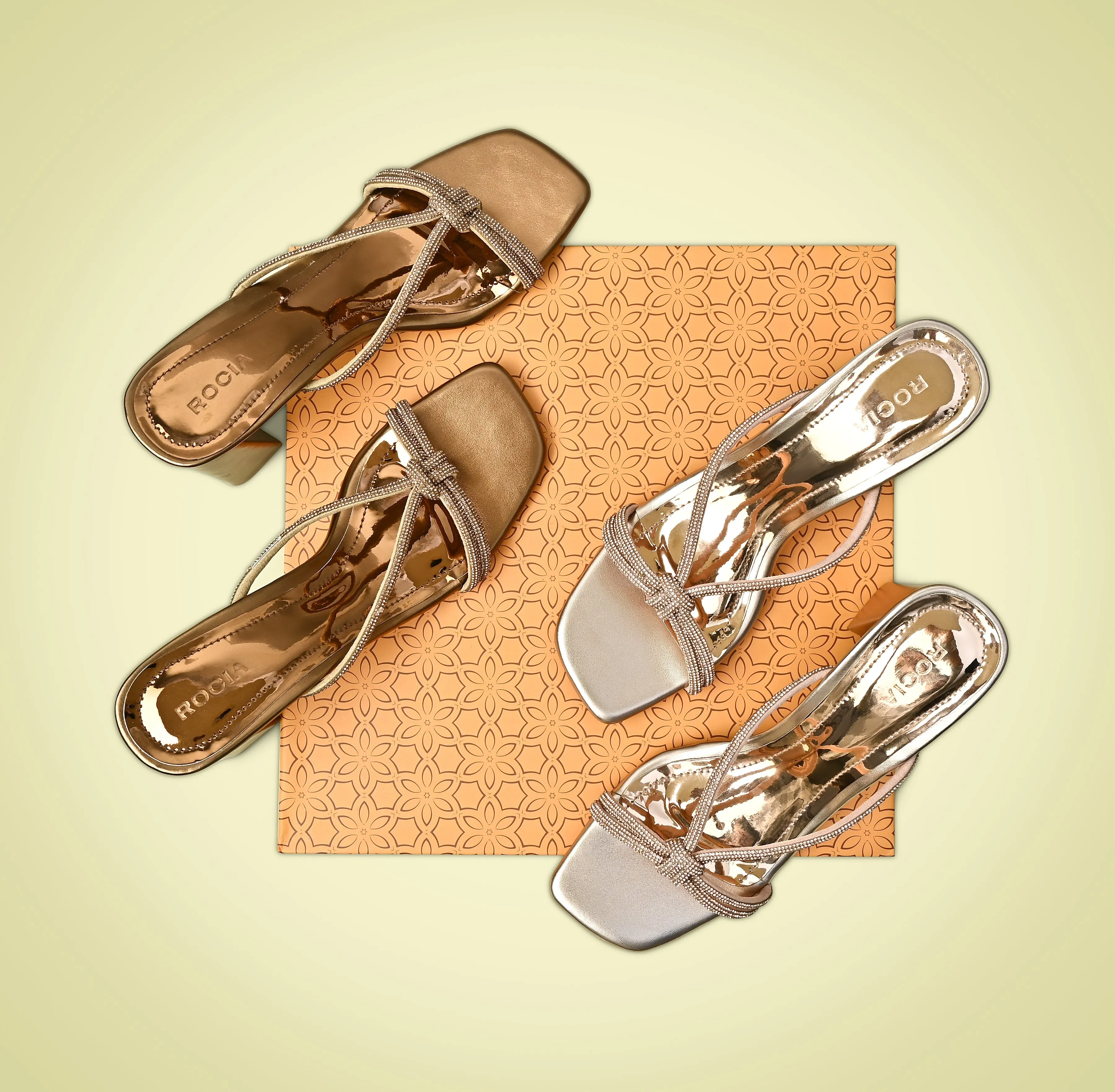 Rocia By Regal Antique Gold Women Diamond Embellished Block Heels