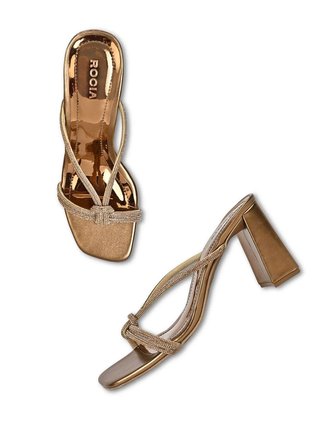 Rocia By Regal Antique Gold Women Diamond Embellished Block Heels