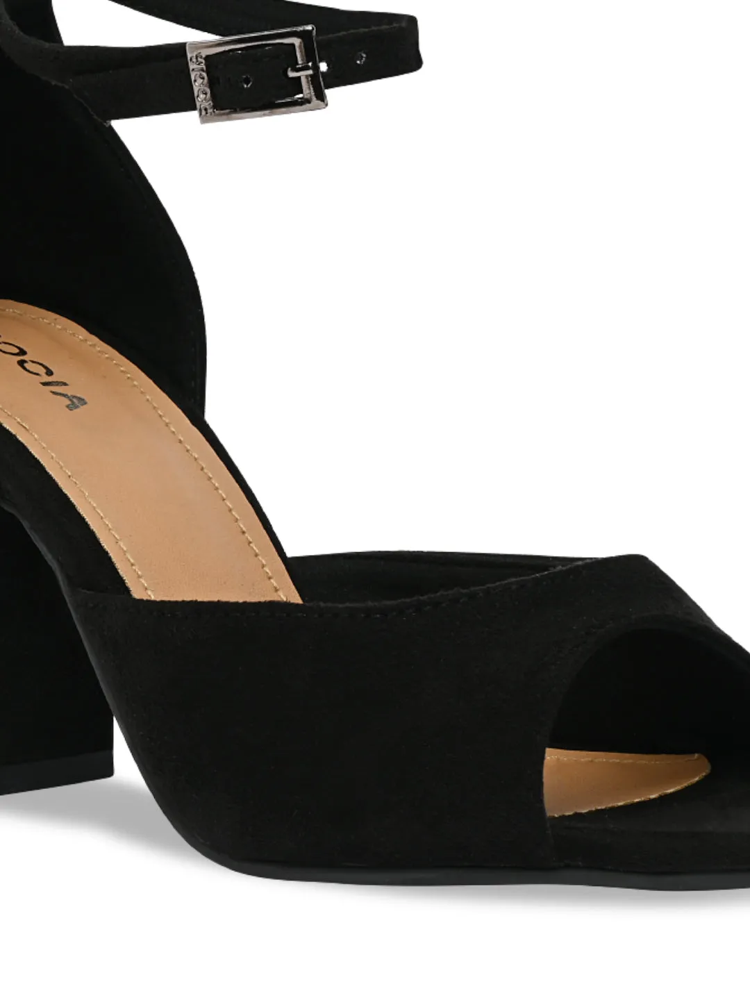 Rocia By Regal Black Women Ankle Strap Block Heel Sandals