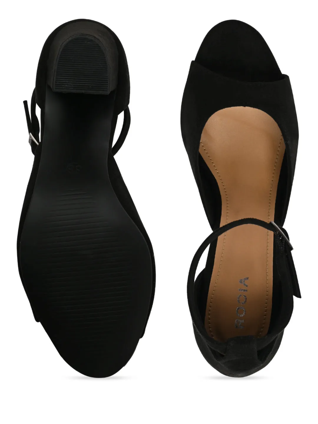 Rocia By Regal Black Women Ankle Strap Block Heel Sandals