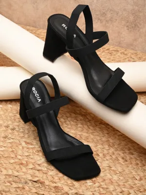 Rocia By Regal Black Women Casual Strappy High Block Heel Sandals