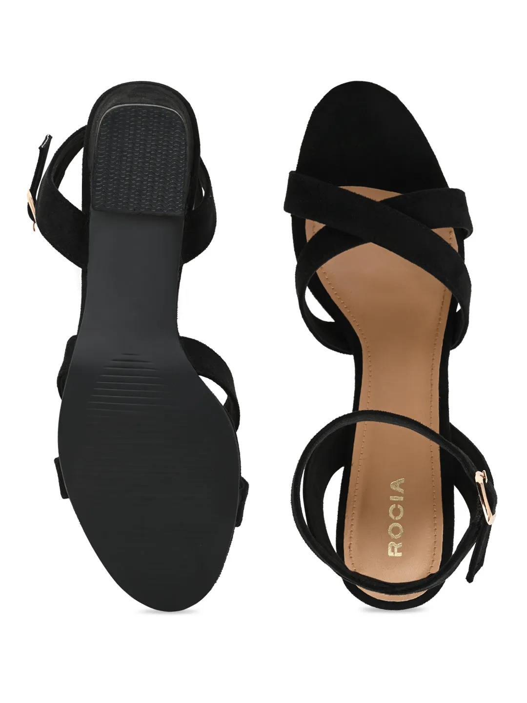 Rocia By Regal Black Women Classic Block Heel Ankle Strap Sandals