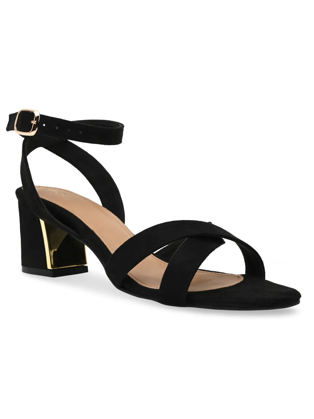 Rocia By Regal Black Women Classic Block Heel Ankle Strap Sandals