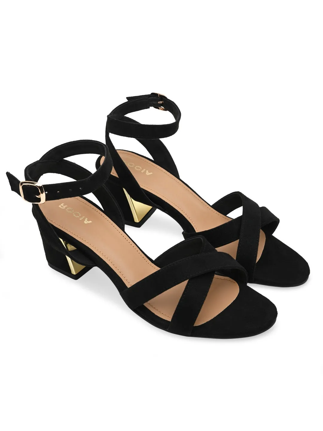 Rocia By Regal Black Women Classic Block Heel Ankle Strap Sandals