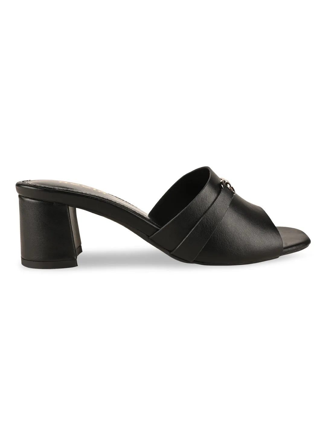 Rocia By Regal Black Women Gold Buckled Block Heels