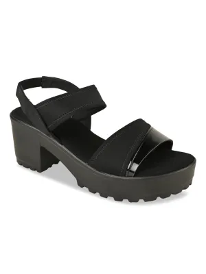 Rocia By Regal Black Women High Lycra Platform Sandals