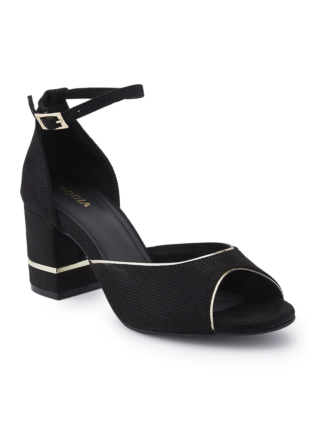Rocia By Regal Black Women Peep Toe Counter Back Elegant Sandal