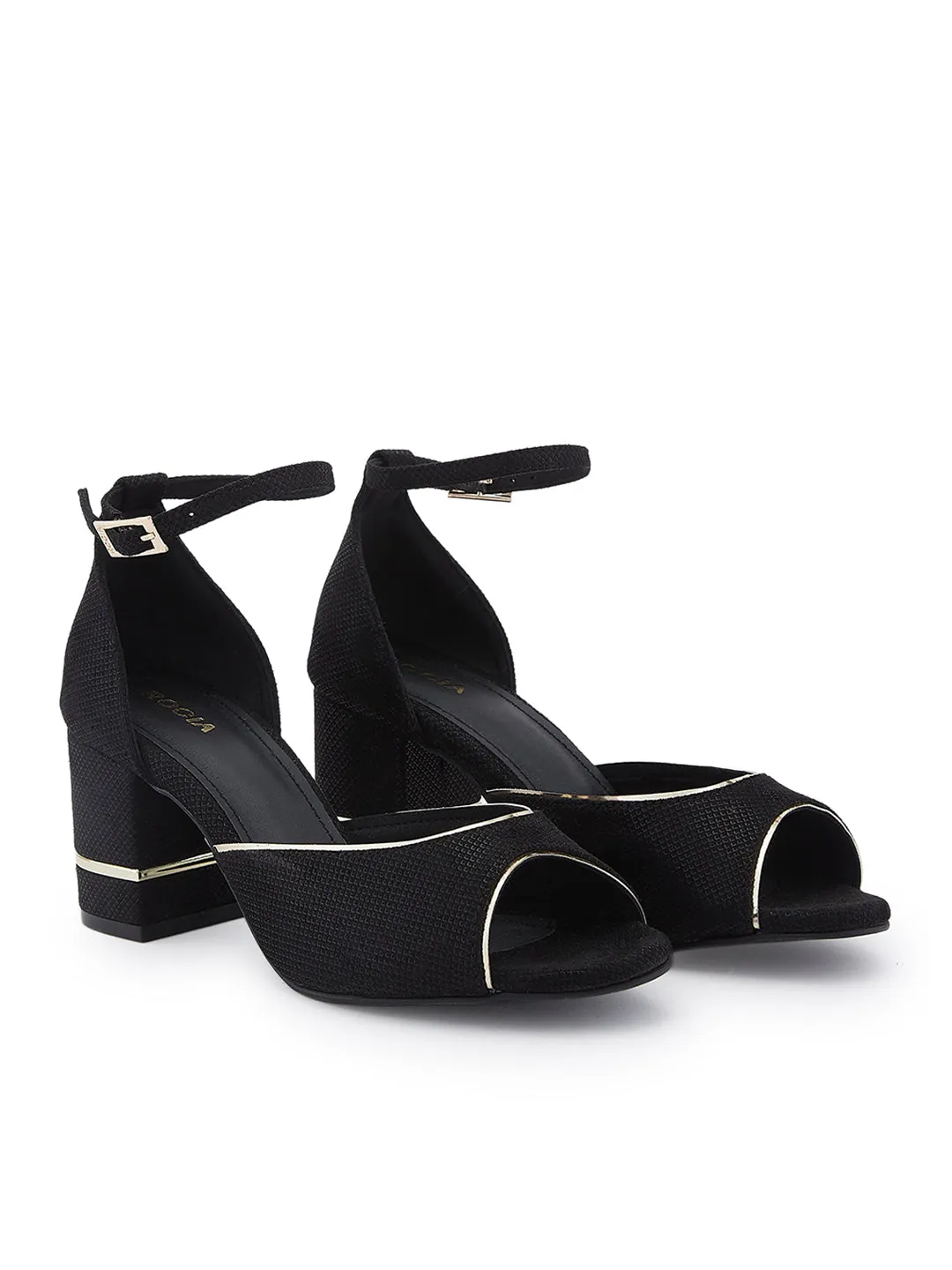 Rocia By Regal Black Women Peep Toe Counter Back Elegant Sandal