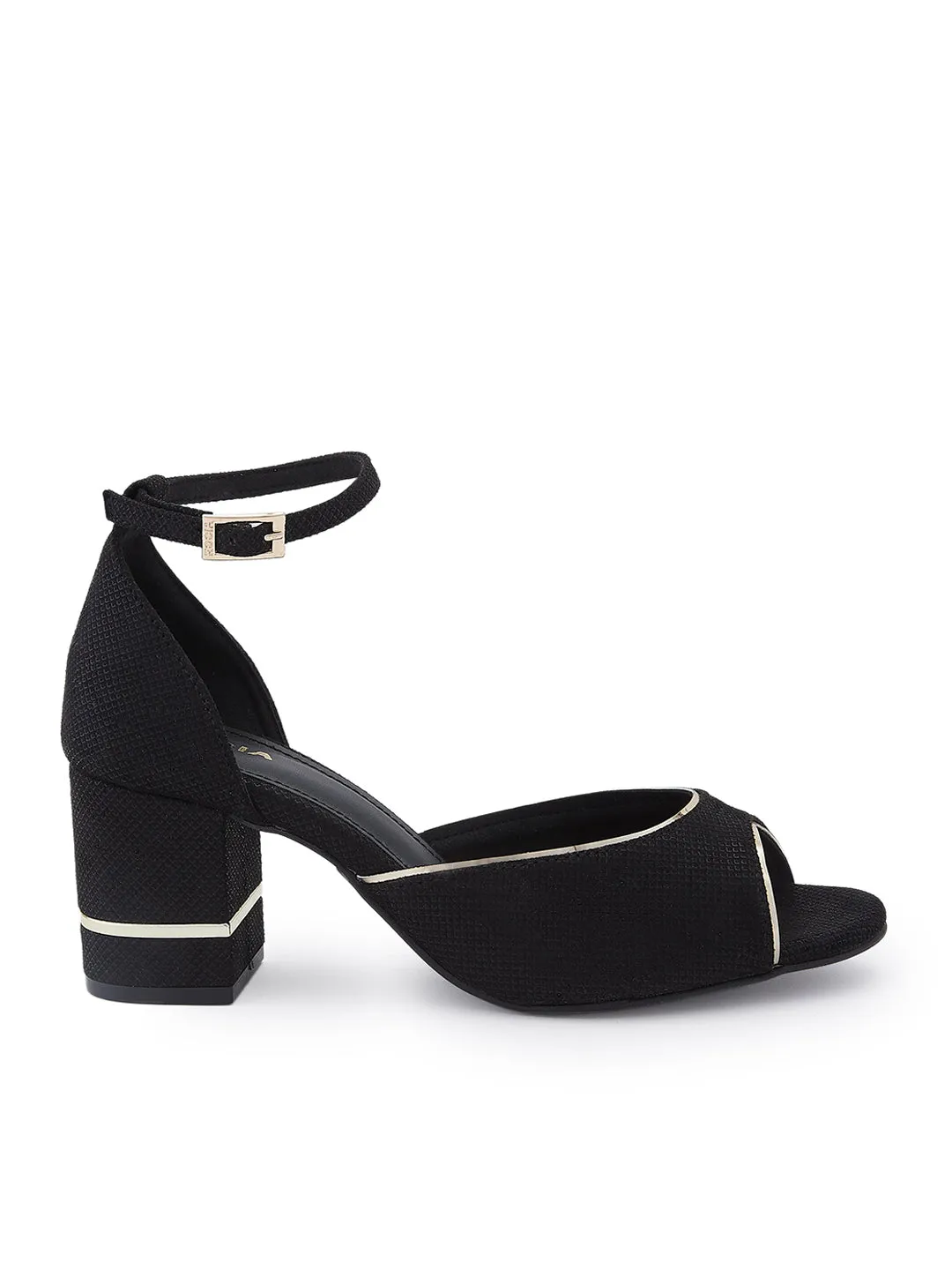 Rocia By Regal Black Women Peep Toe Counter Back Elegant Sandal