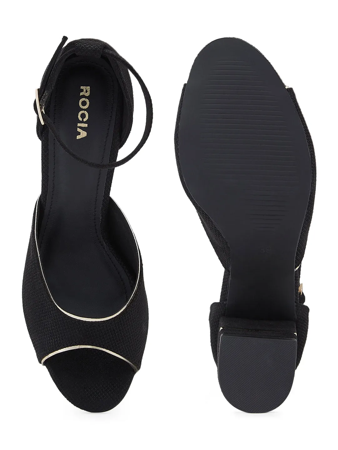 Rocia By Regal Black Women Peep Toe Counter Back Elegant Sandal