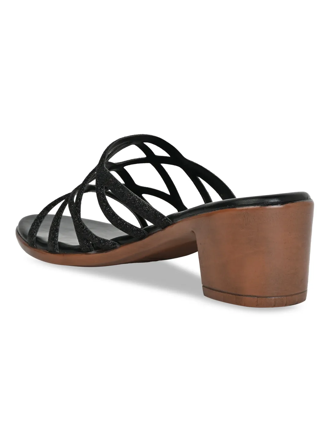 Rocia By Regal Black Women Shiny Strappy Block Heels