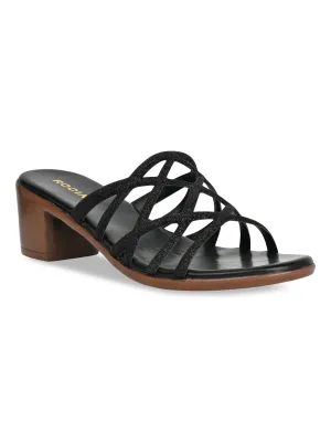 Rocia By Regal Black Women Shiny Strappy Block Heels