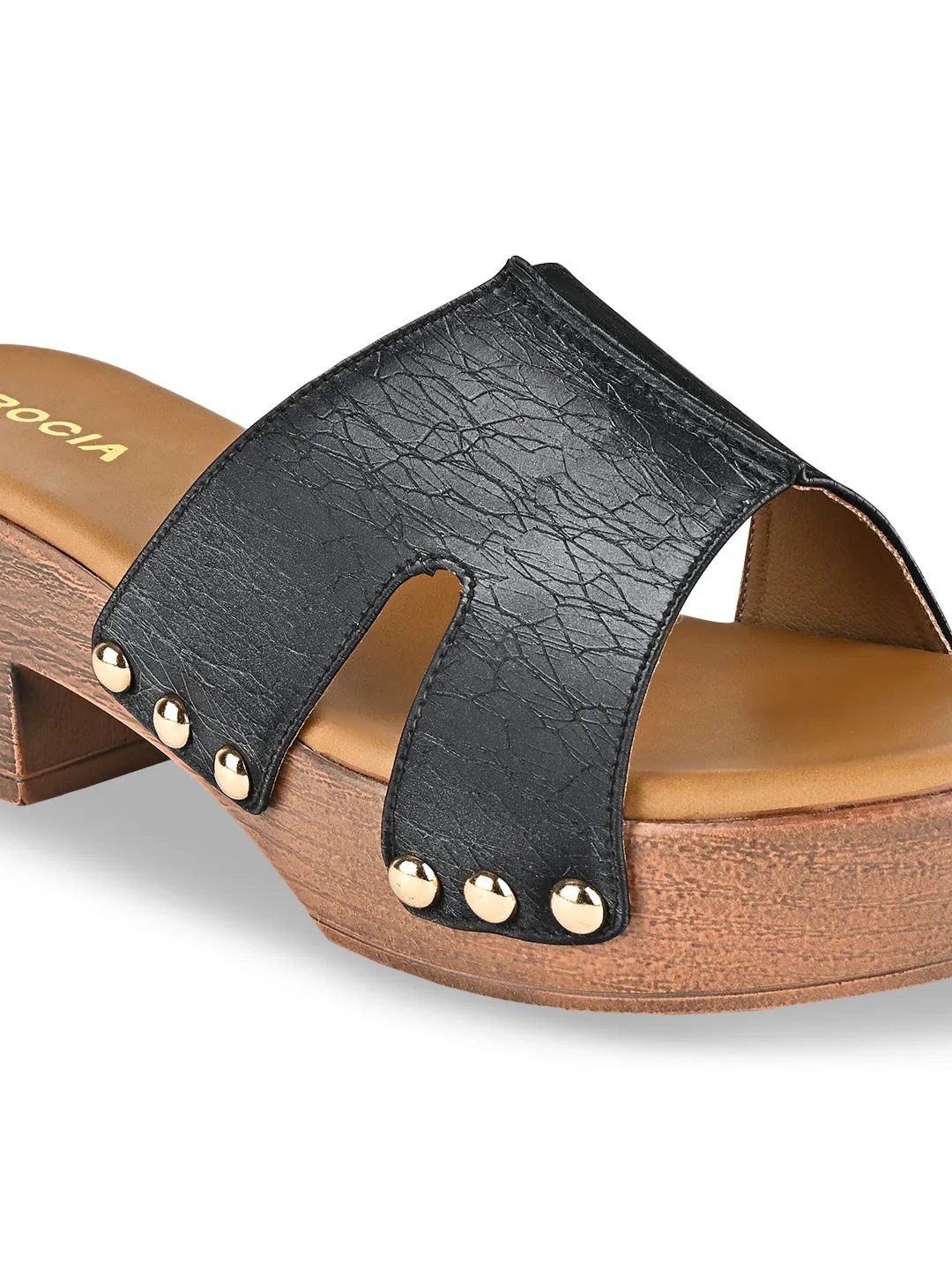 Rocia By Regal Black Women Textured Block Heel Sandals