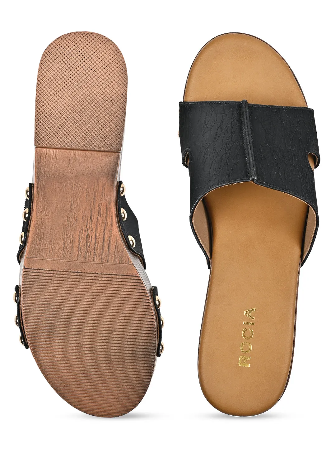 Rocia By Regal Black Women Textured Block Heel Sandals