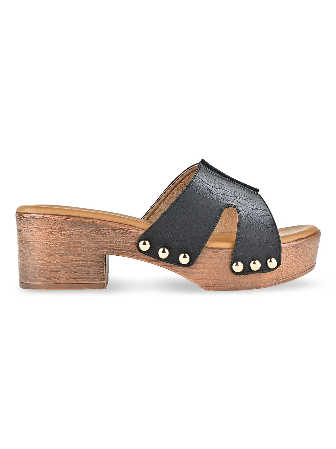 Rocia By Regal Black Women Textured Block Heel Sandals