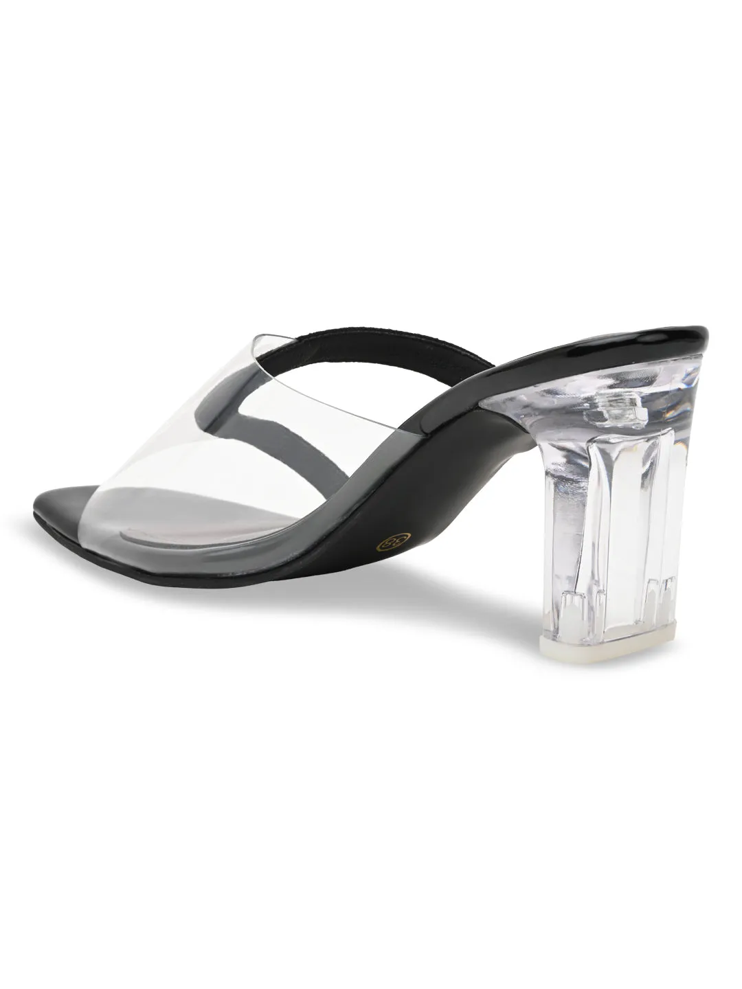 Rocia By Regal Black Women Vinyl Diamante Acrylic Heel Sandal