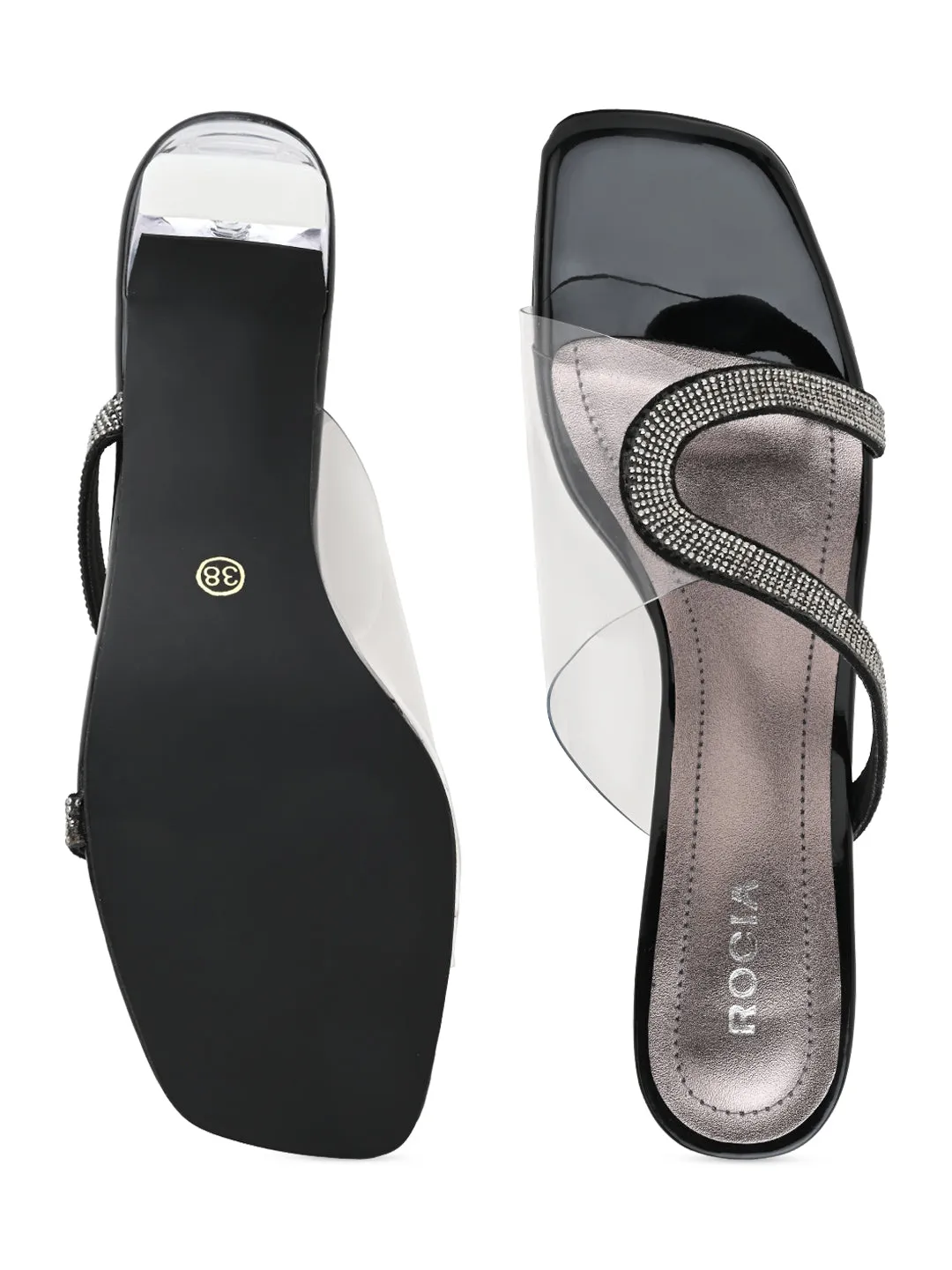Rocia By Regal Black Women Vinyl Diamante Acrylic Heel Sandal