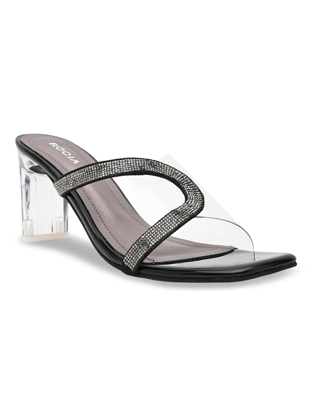 Rocia By Regal Black Women Vinyl Diamante Acrylic Heel Sandal