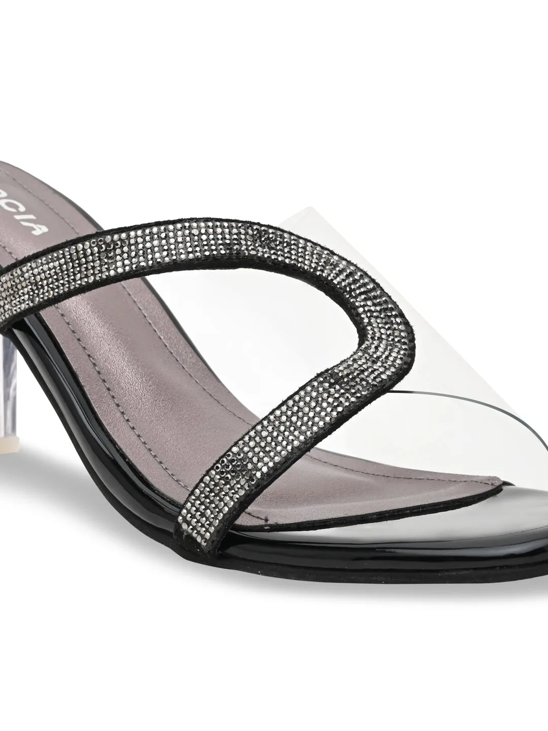Rocia By Regal Black Women Vinyl Diamante Acrylic Heel Sandal