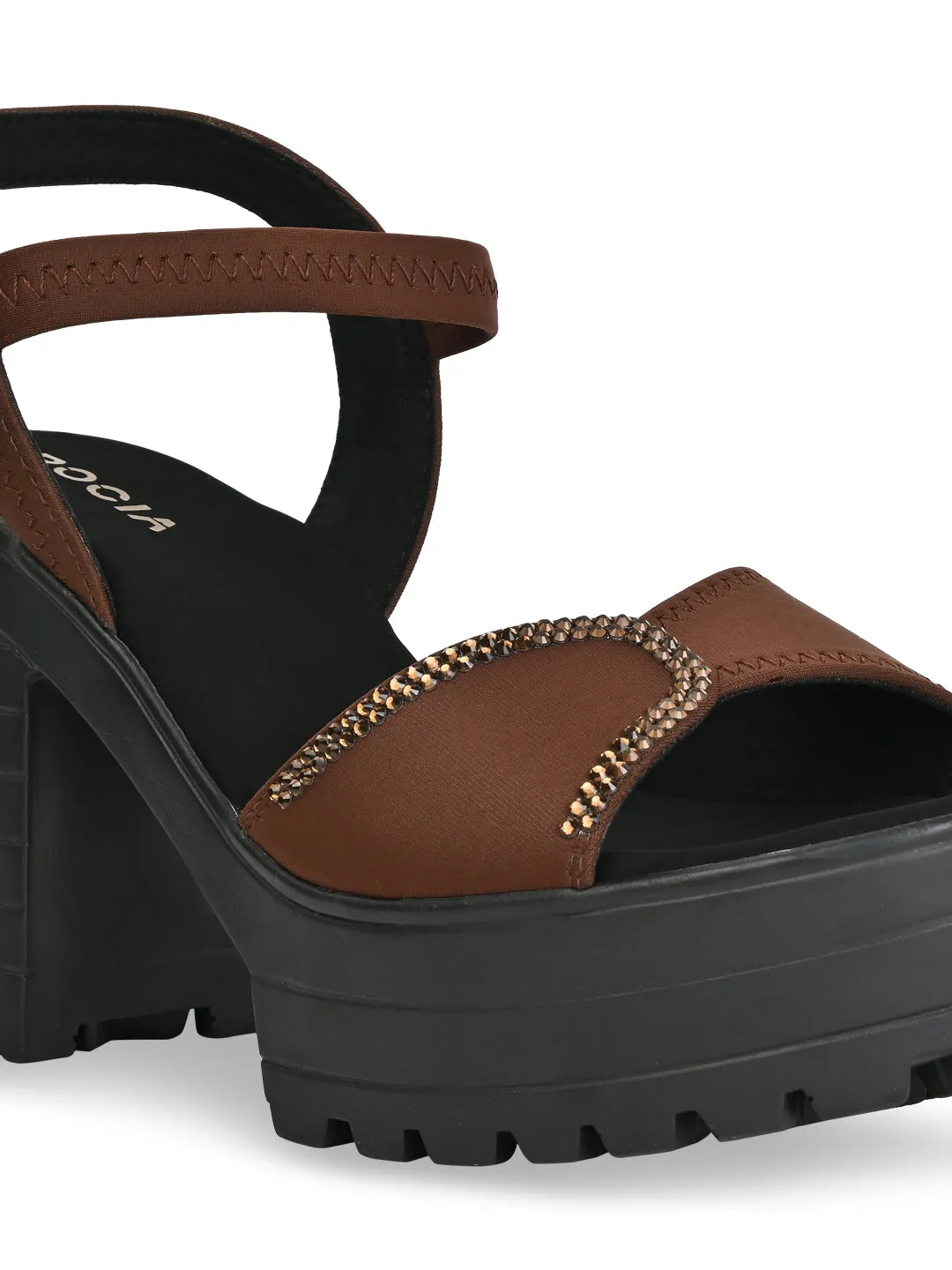 Rocia By Regal Brown Women Lycra Chunky Heels