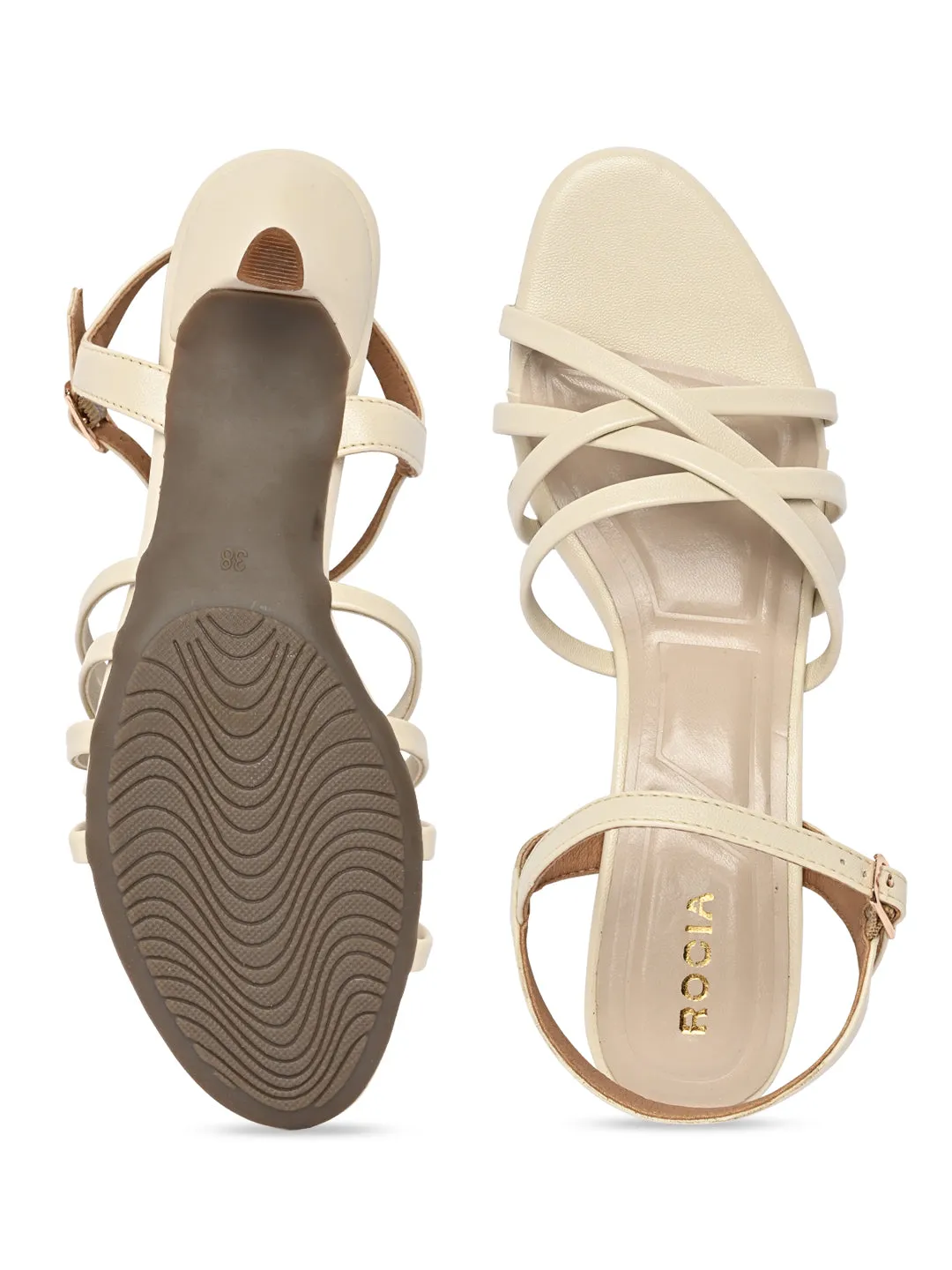 Rocia By Regal Cream Women Strappy Kitten Heels