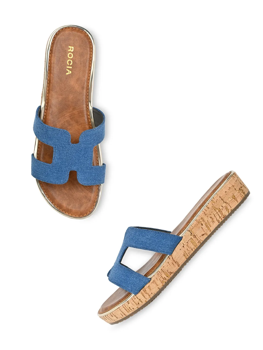 Rocia By Regal Denim Blue Women Textured Slip On Sandals
