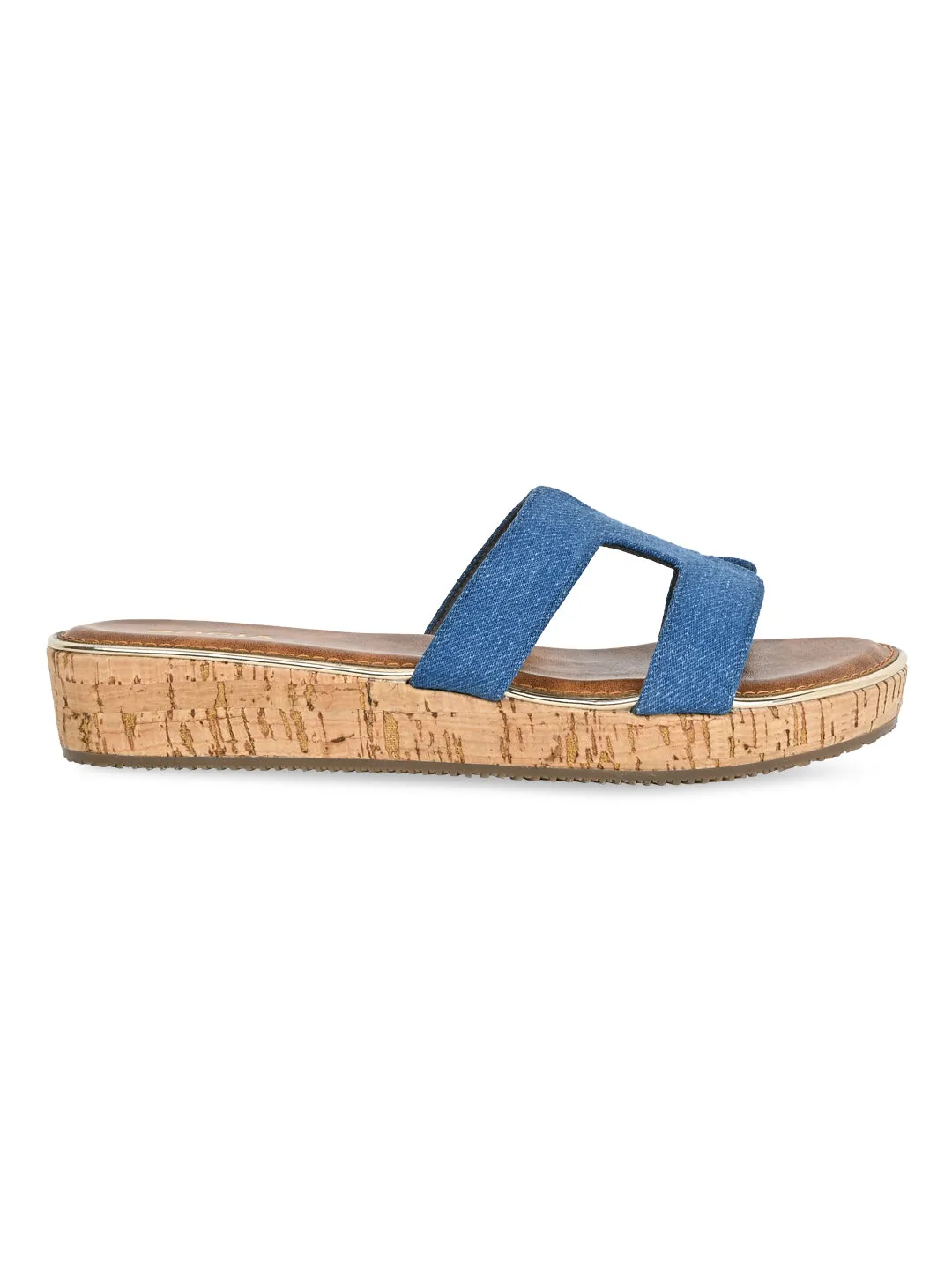 Rocia By Regal Denim Blue Women Textured Slip On Sandals