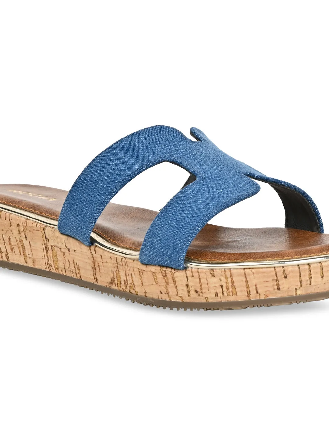 Rocia By Regal Denim Blue Women Textured Slip On Sandals