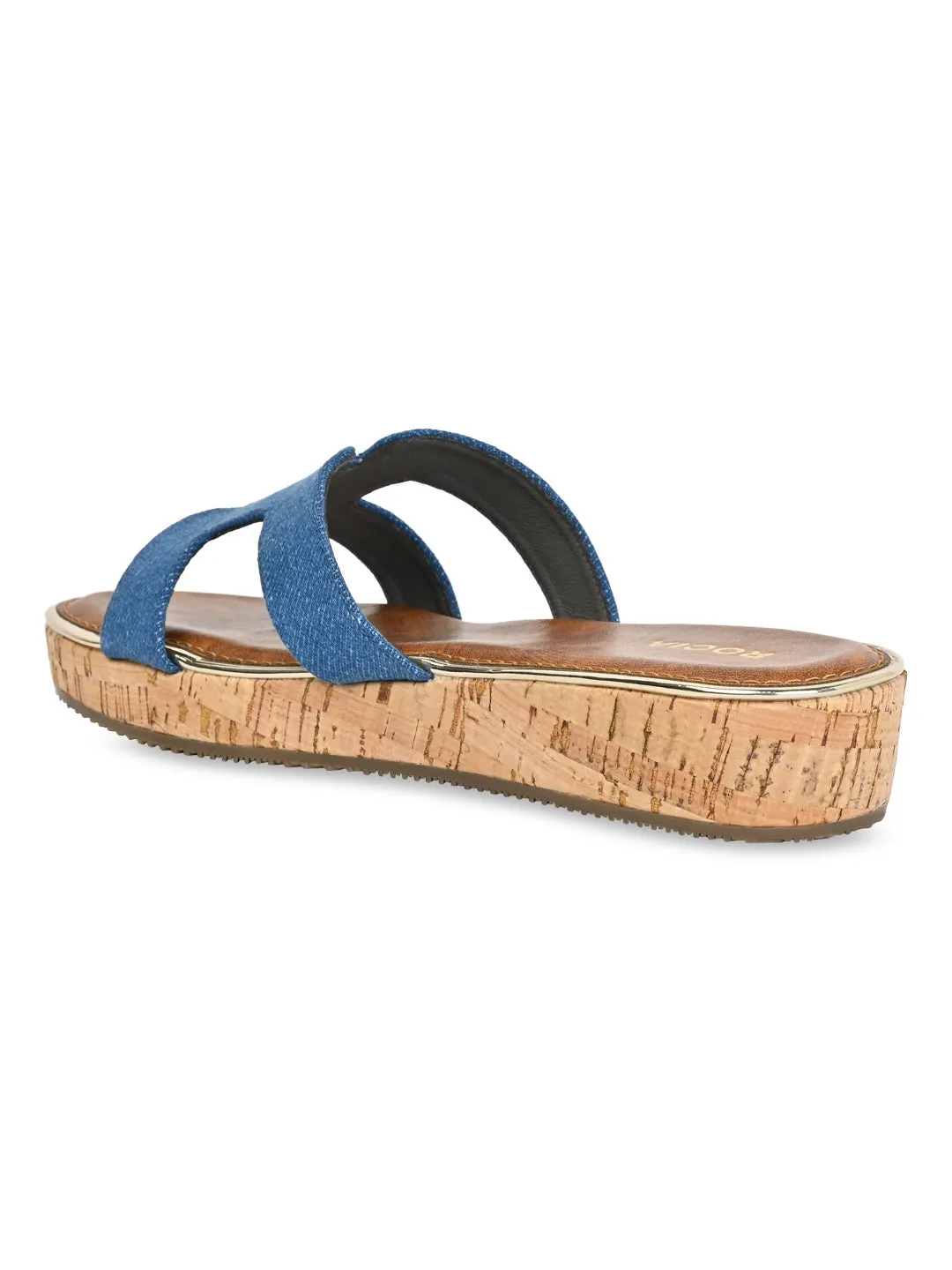 Rocia By Regal Denim Blue Women Textured Slip On Sandals