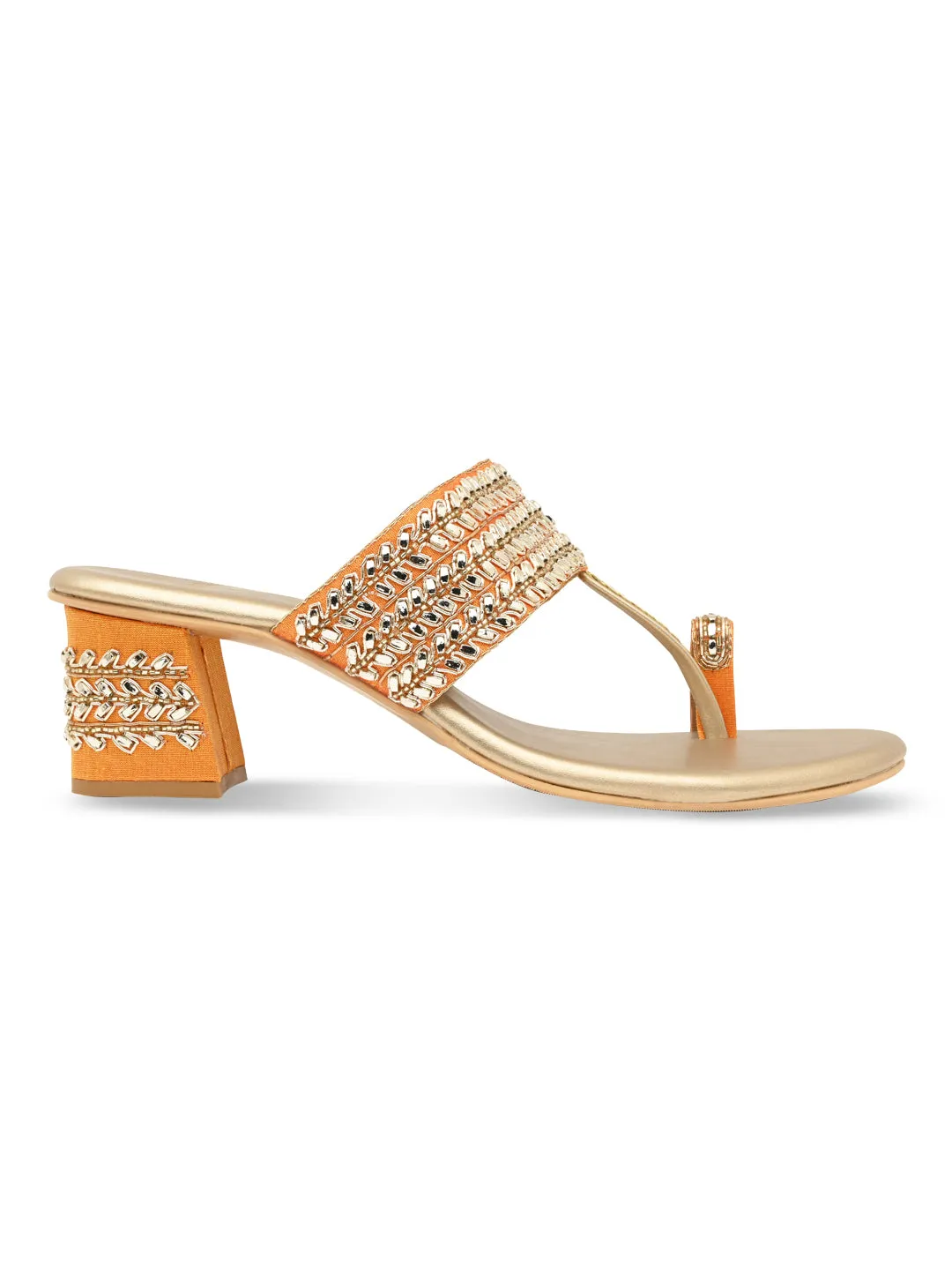 Rocia By Regal Gold Women Embroidered Block Heels